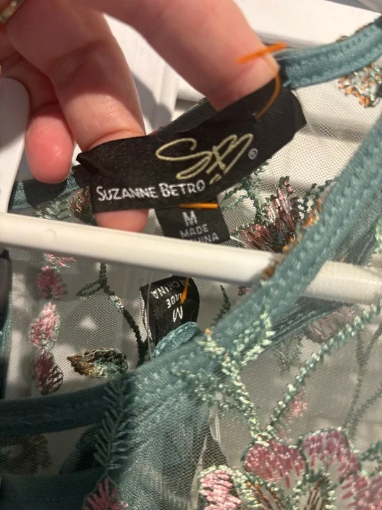 🧚 Suzanne Betro Teal Green Floral Embroidered Midi Dress fairy festival - Picture 5 of 10